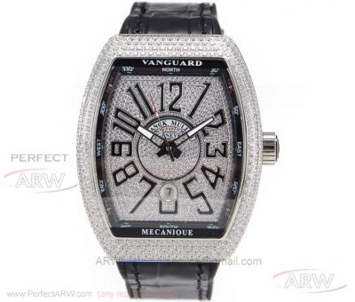FM Factory Franck Muller Vanguard V45 SC DT Diamond Pave Dial Steel Case ETA 2824 Automatic Watch